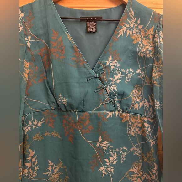 Vintage ECI Size Medium Silk V Neck Chinese Mandarin Collar Babydoll Blouse - Picture 6 of 14